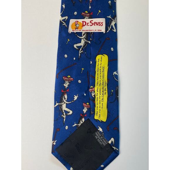 Dr. Seuss The Cat in the Hat Blue Golf Tie 100% Silk Vintage Circa 1994 - Picture 3 of 12